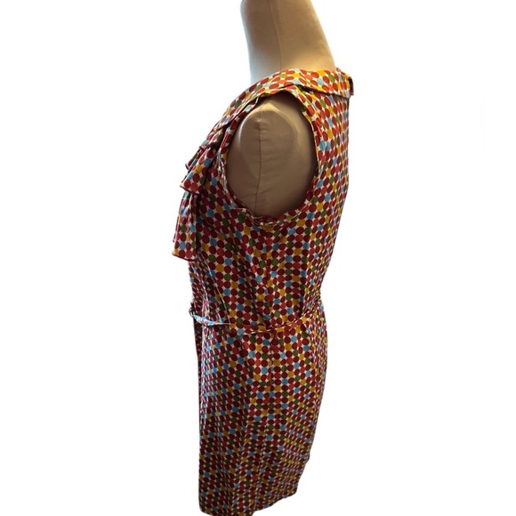 Uncle Frank Ruffled Bodice Multicolor Dot Midi Dress Belted Zip Up Back Sz Small - Picture 5 of 8
